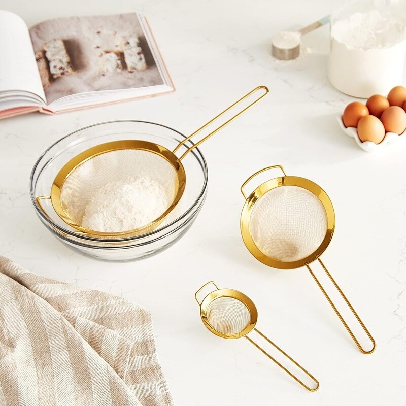 Gold Finished Stainless Steel Strainer Set