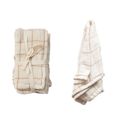 Grid &amp; Stripe Pattern Cotton Double Cloth Napkin Set