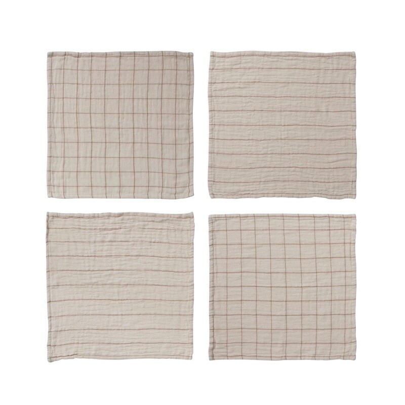 Grid &amp; Stripe Pattern Cotton Double Cloth Napkin Set
