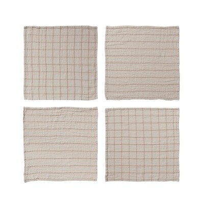Grid &amp; Stripe Pattern Cotton Double Cloth Napkin Set