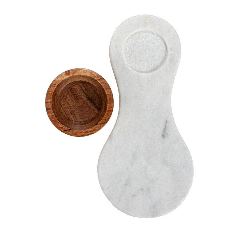 Marble Serving Board w/ Mango Wood Bowl