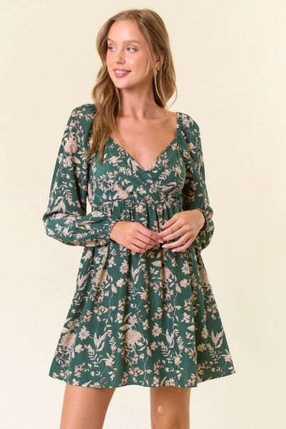 Floral Print Long Sleeve Mini Dress