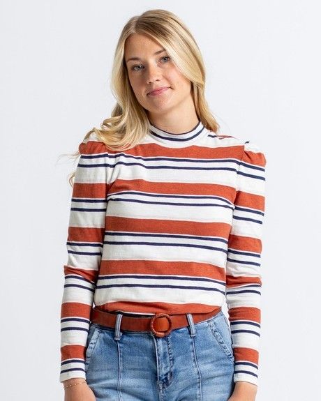 Striped Long Sleeve Mock Neck