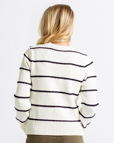 Stitch White &amp; Navy Striped Crewneck Sweater