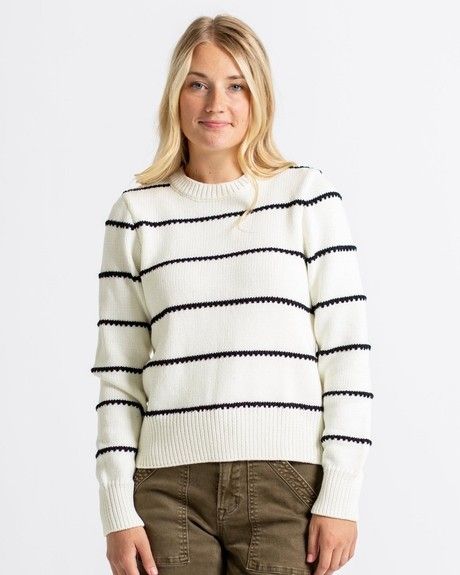 Stitch White &amp; Navy Striped Crewneck Sweater