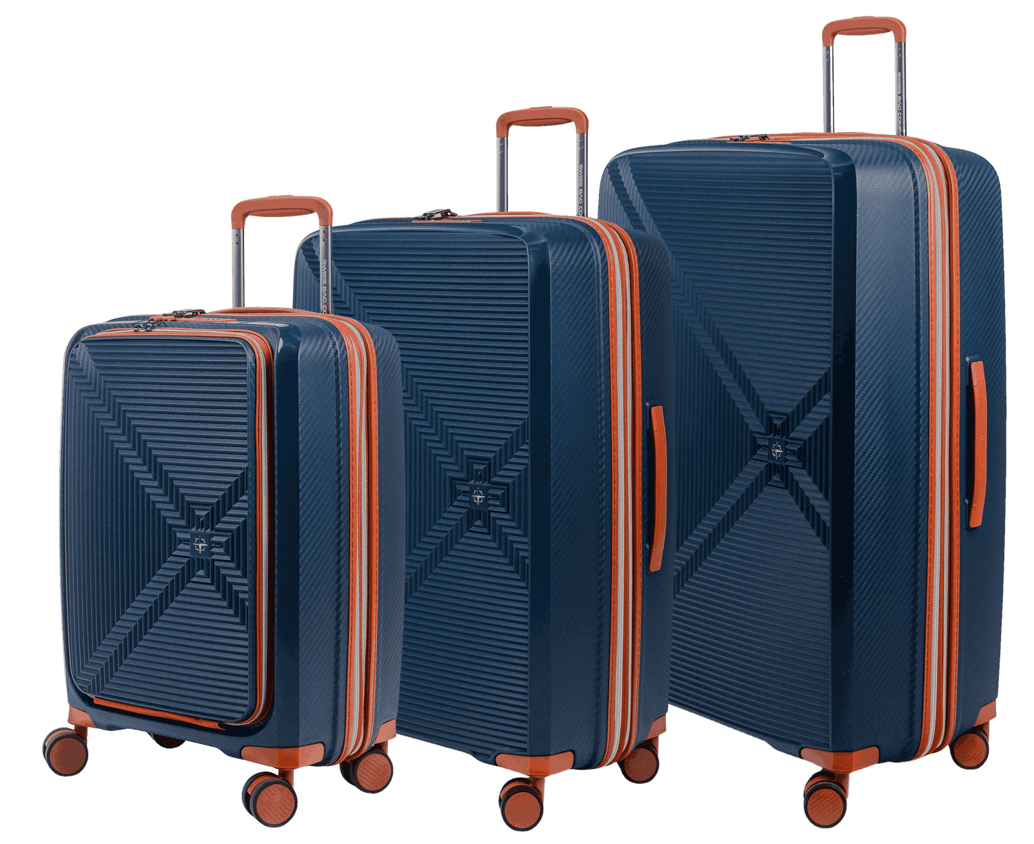 New Vision - Set of 3 luggage (S Front Pocket, L, XL), Colour: Navy / Cognac