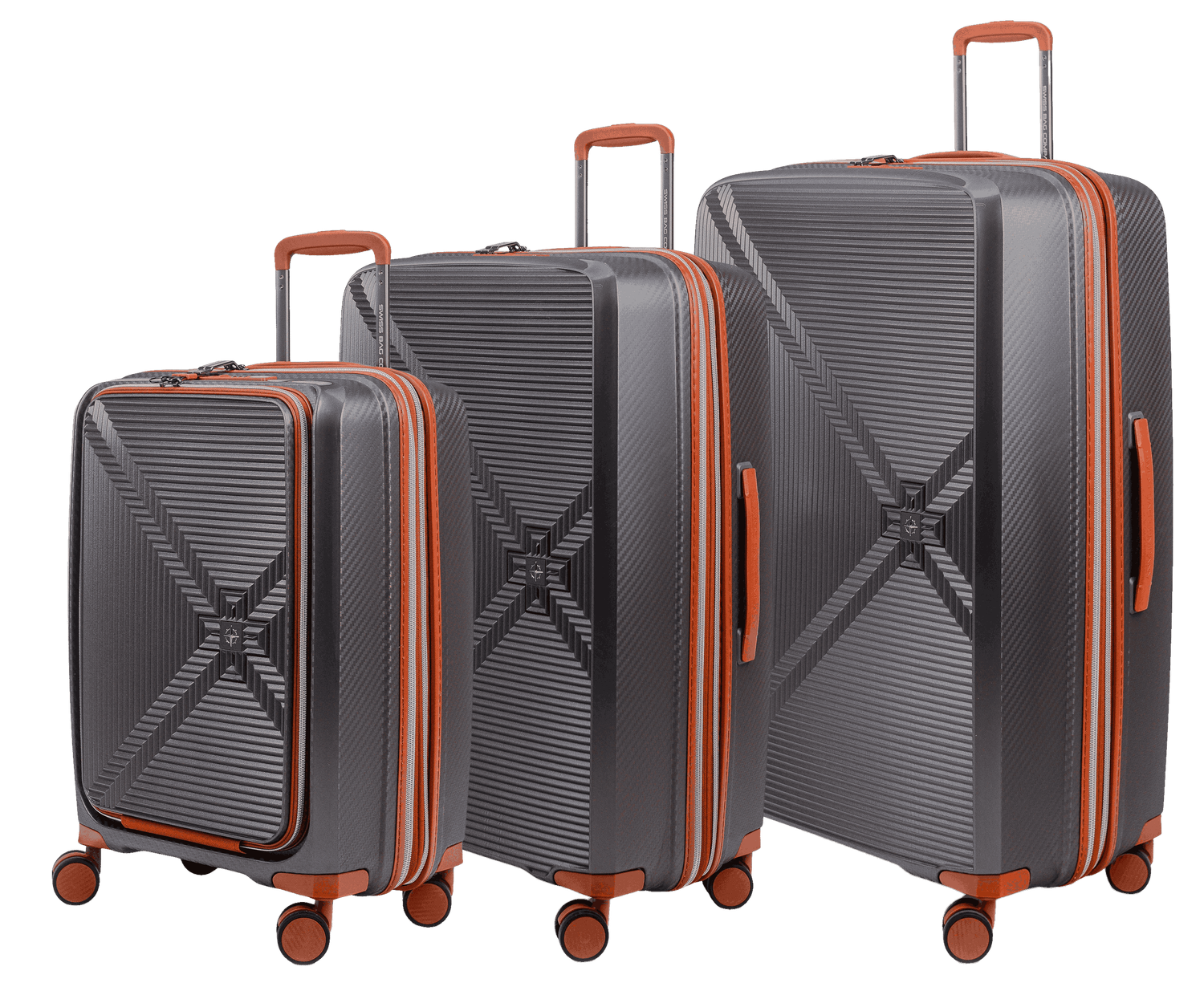 New Vision - Set of 3 luggage (S Front Pocket, L, XL), Colour: Grey / Cognac