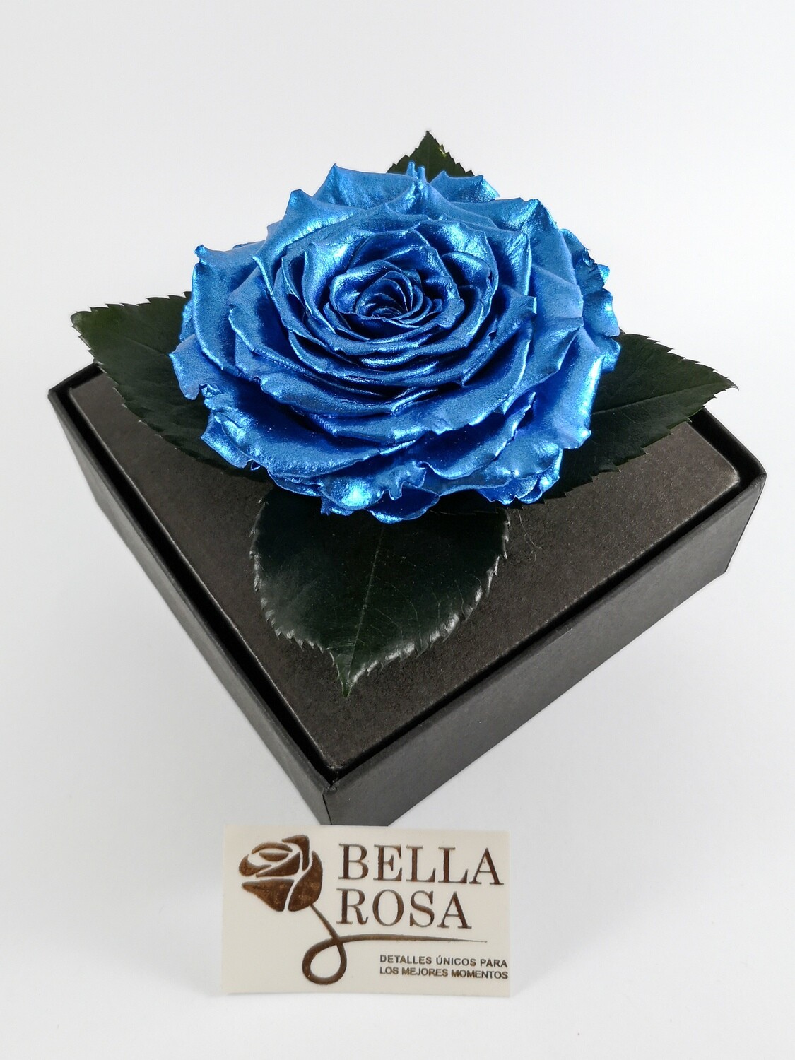Rosa Preservada Silver Deep Blue Caja Acrílica
