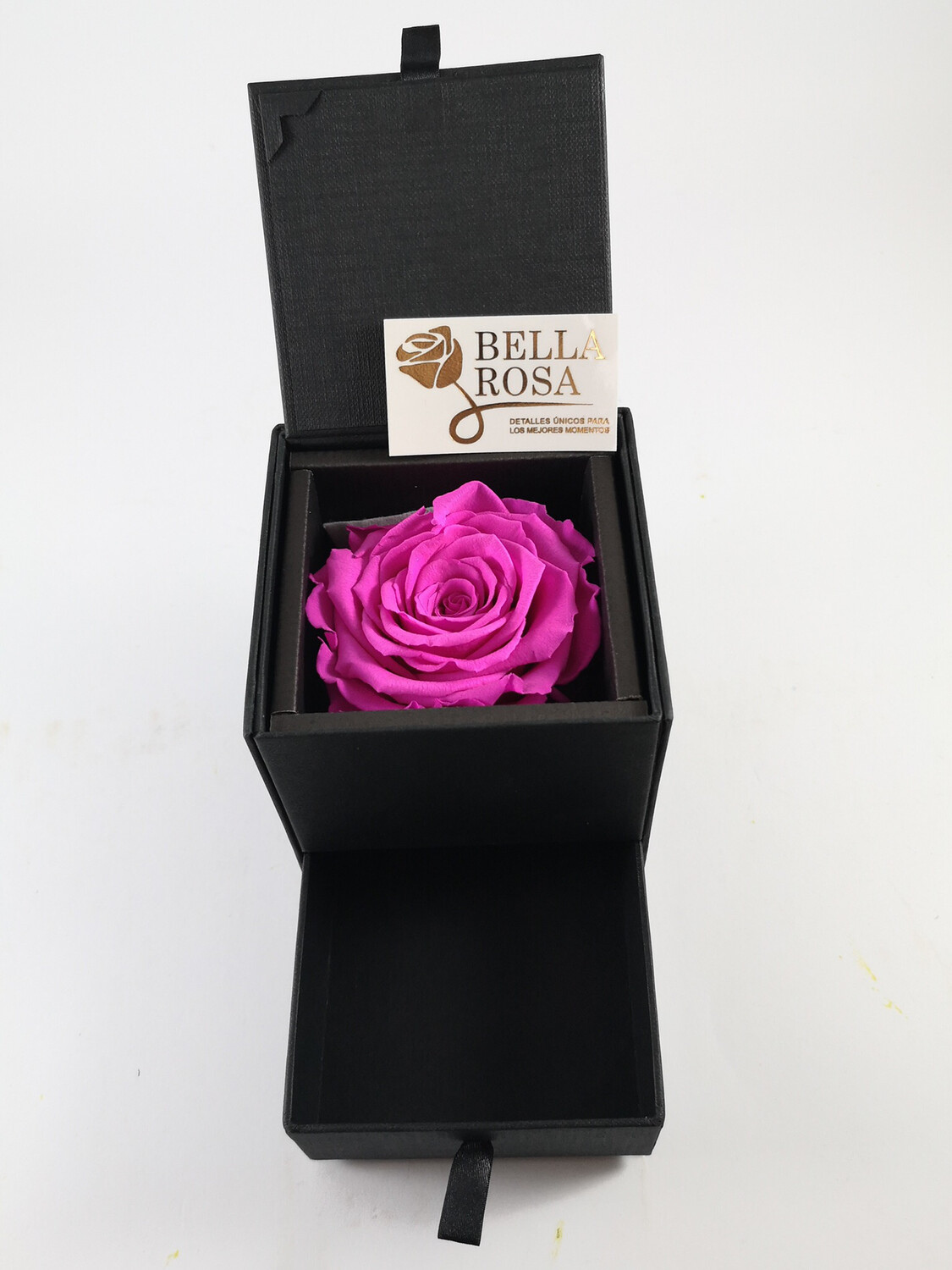 Caja elegante negra con gaveta 10 cm x 9 rosa natural preservada color fucsia (7x7cm)