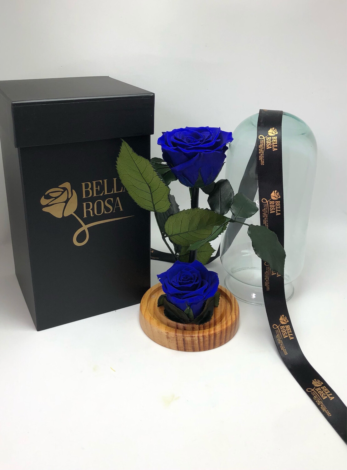 Cúpula de cristal de 22 cm de alto con 2 rosas preservadas