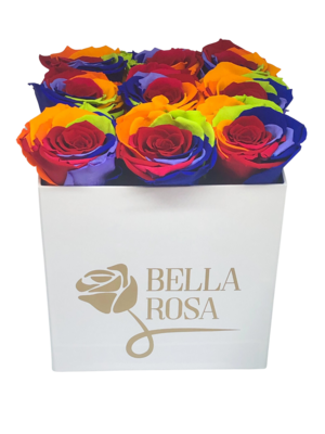 Caja con 9 rosas preservadas multicor