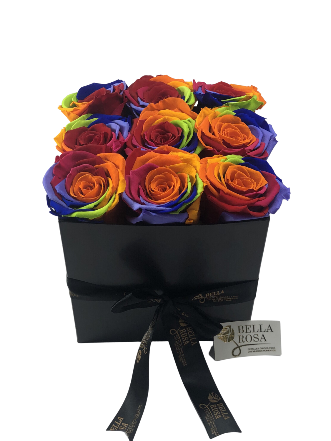 Caja con 9 rosas preservadas multicolor