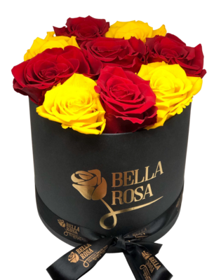 Caja redonda con 9 rosas preservadas