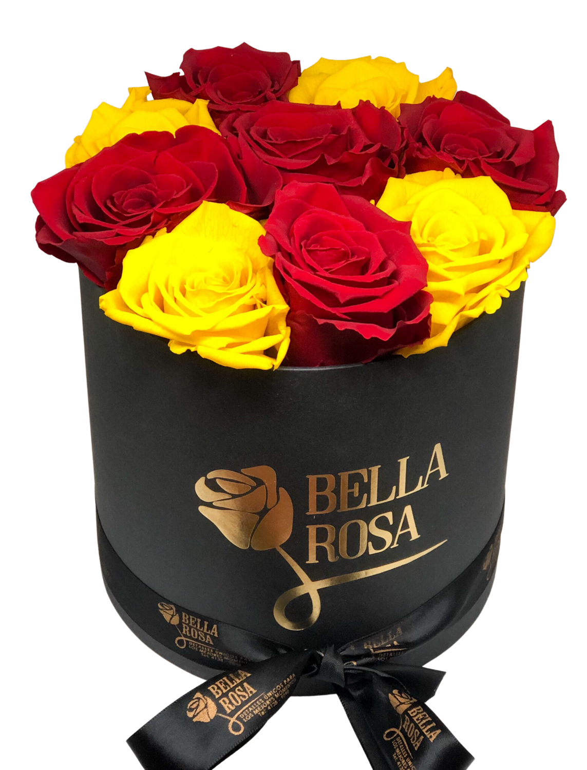 Caja redonda con 9 rosas preservadas