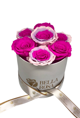Caja redonda con 8 rosas preservadas