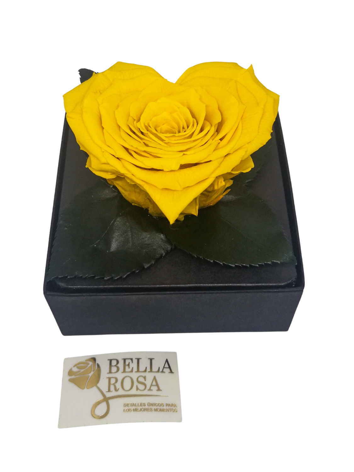 Rosa Preservada Amarilla en Forma de Corazón Caja Acrílica