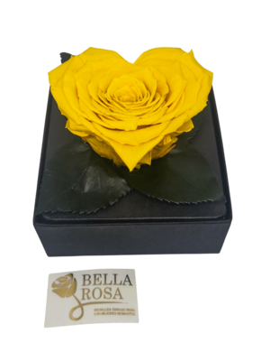 Rosa Preservada Amarilla en Forma de Corazón Caja Acrílica
