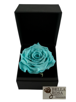 Rosa Preservada Celeste en Caja Negra Elegante