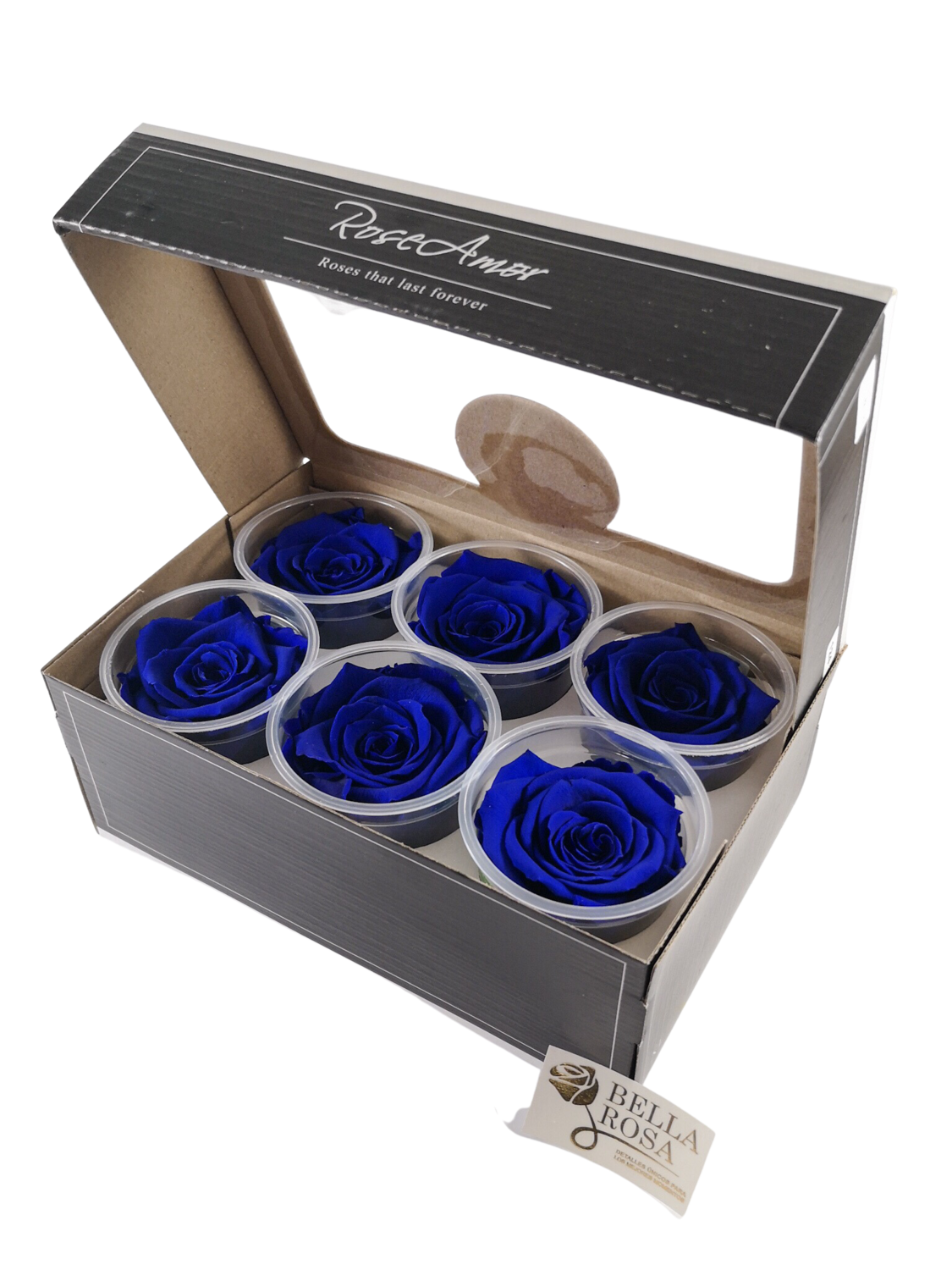 Caja de 6 rosas preservadas color azul