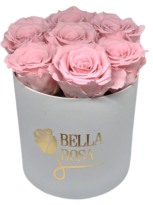 Caja redonda con 8 rosas preservada