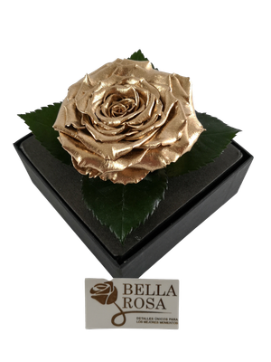 Rosa Preservada Dorada Caja Acrílica