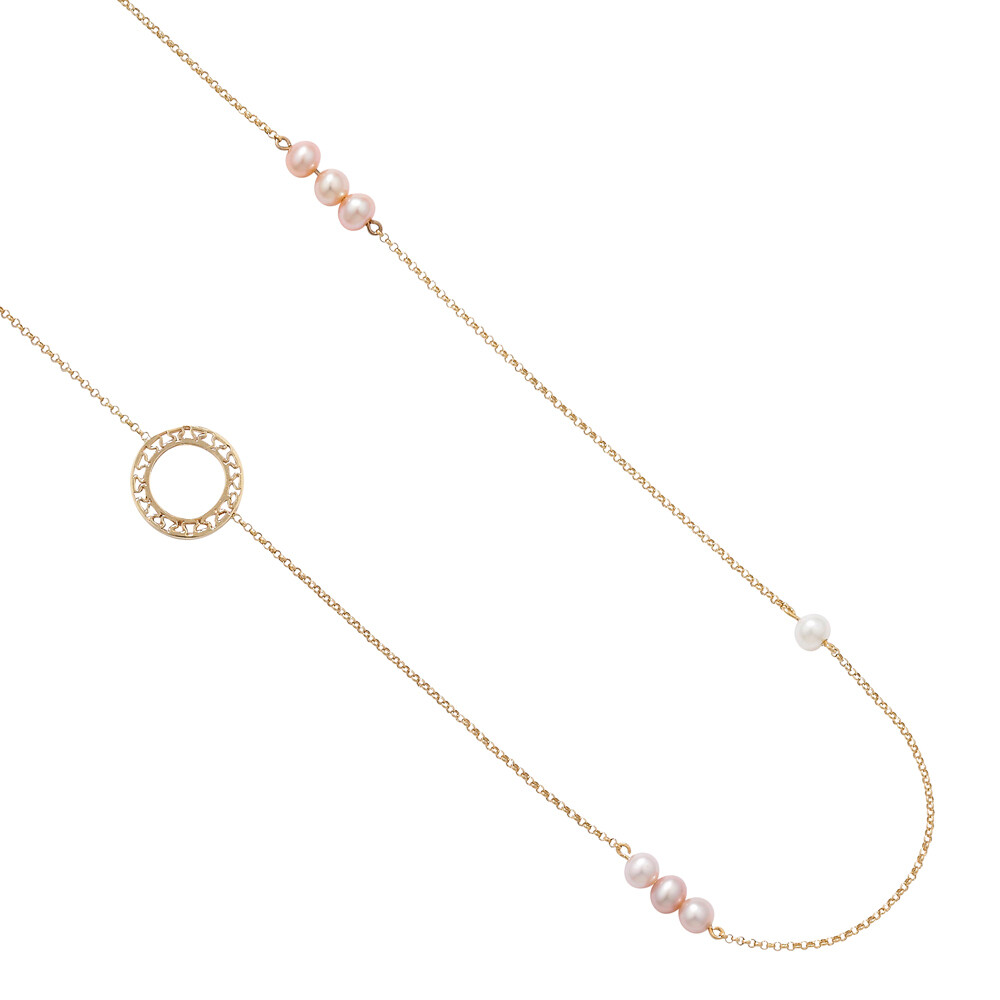 Exclusive Long Pearl And Gold Disc Necklace