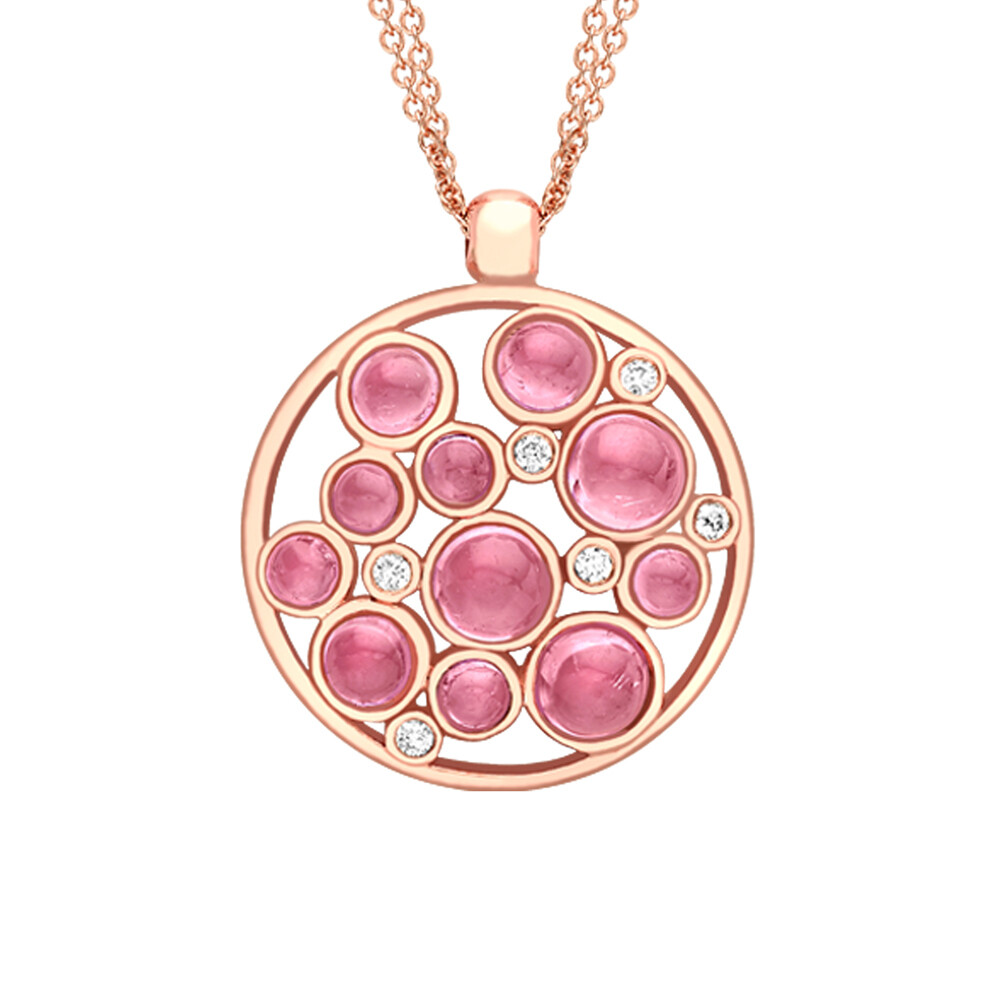 Modern Rose Gold Diamond And Pink Tourmaline Bubble Cluster Pendant Necklace