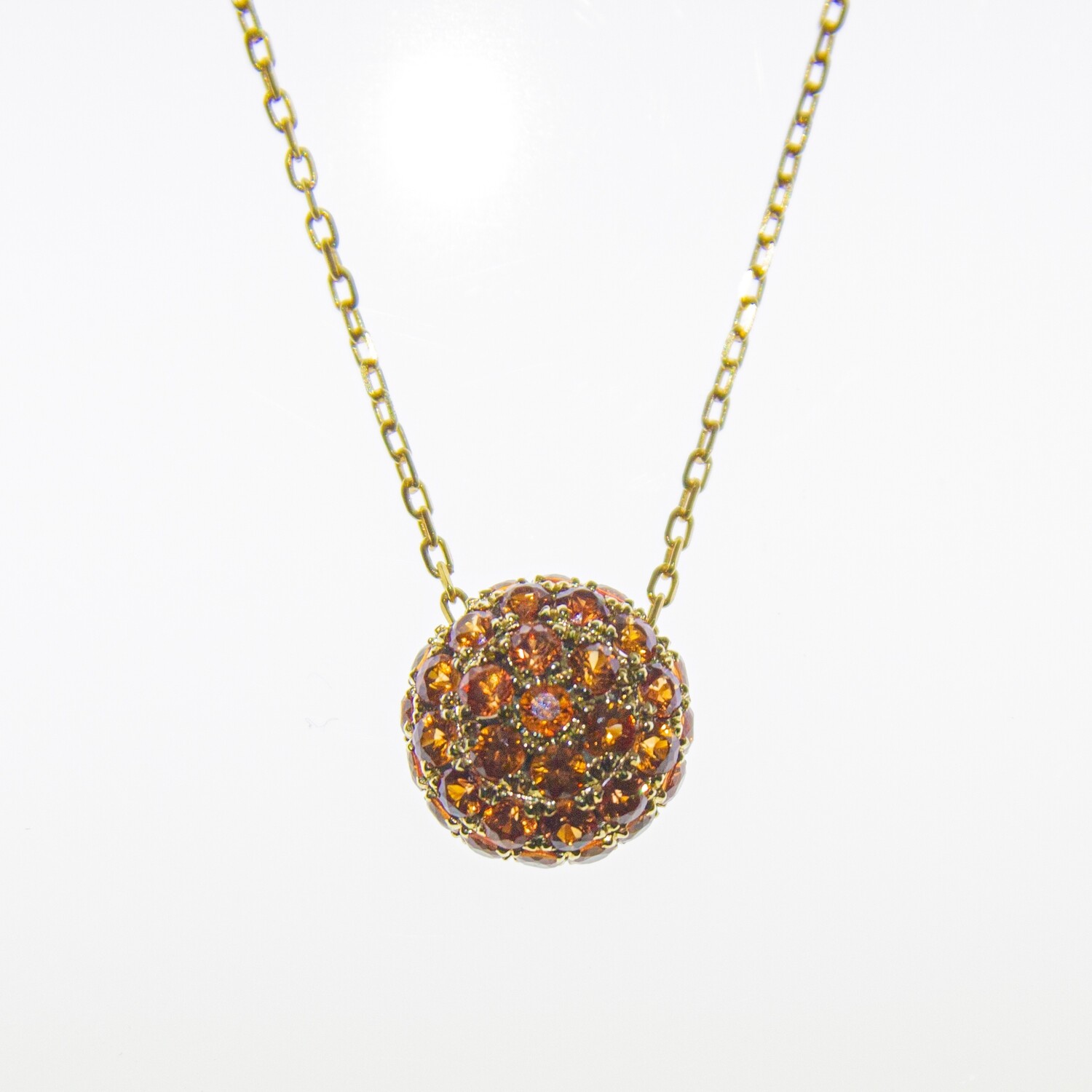 Yellow Gold Orange Sapphire Ball Pendant Necklace
