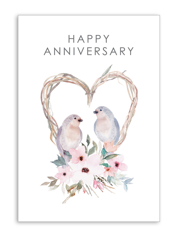Happy Anniversary with Birds and Flowers Folding Card
