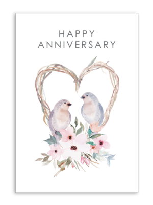 Happy Anniversary with Birds and Flowers Folding Card