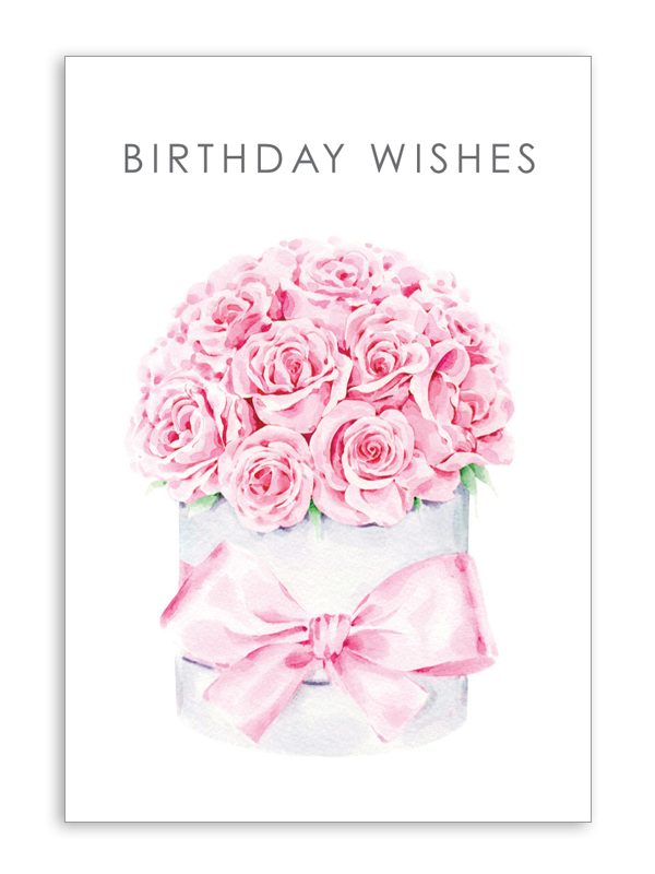 Birthday Wishes with Pink Rose Hat Box Folding Card