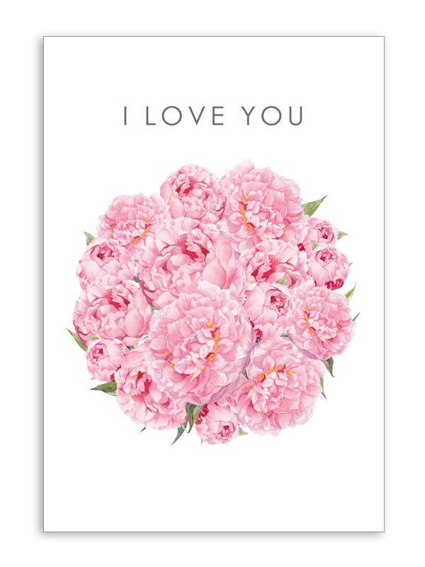 I Love You Pink Peony Folding Card
