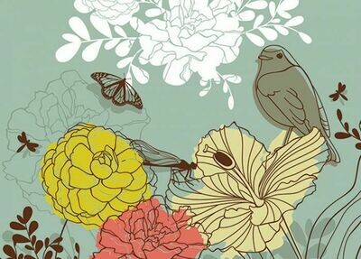 Peony, Butterfly and Bird