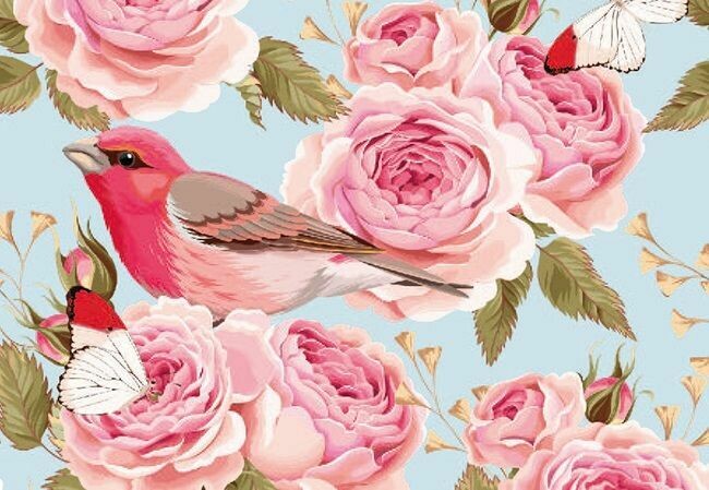 Vintage Flowers and Bird