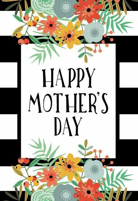 Happy Mothers Day with Black Stripe and Flowers