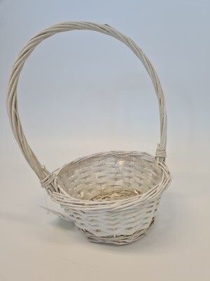 Round White Basket with Handle