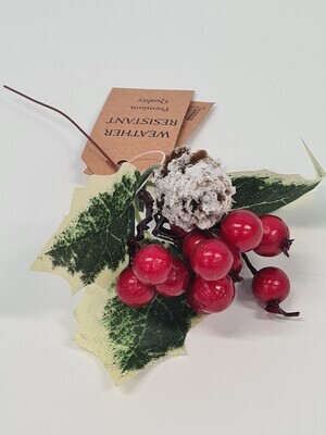 Red Berry, Pinecone and Holly Leaf Pick