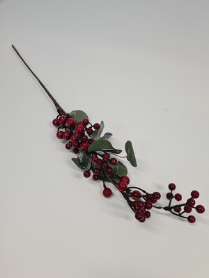 Long Red Berries and Snowy Leaves Pick