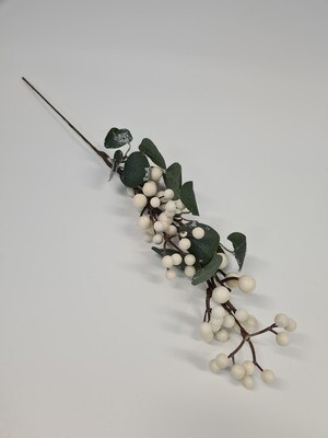 Long White Berries and Snowy Leaves Pick