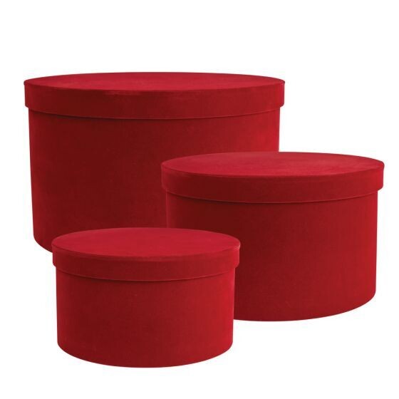 Extra Large Round Velour Hat box Set of 3, Colour: Burgundy