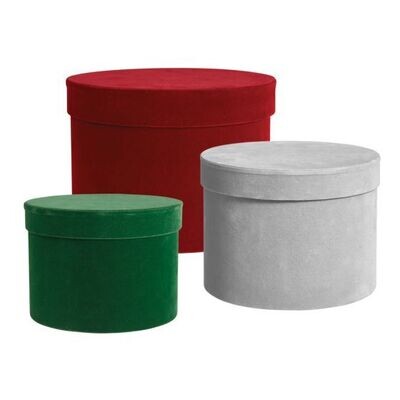 Round Velour Hat Box set of 3