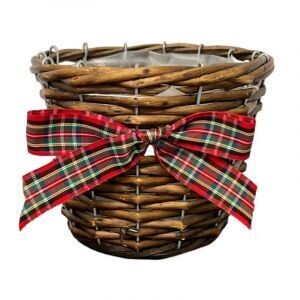 WILLOW POT COVER WITH TARTAN BOW