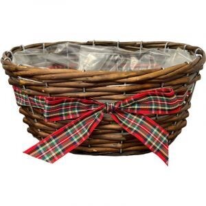 WILLOW OVAL BASKET WITH TARTAN BOW