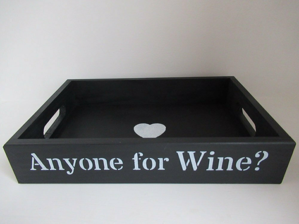 Anyone for Wine? decorative shabby chic wooden tray  Free UK P&P