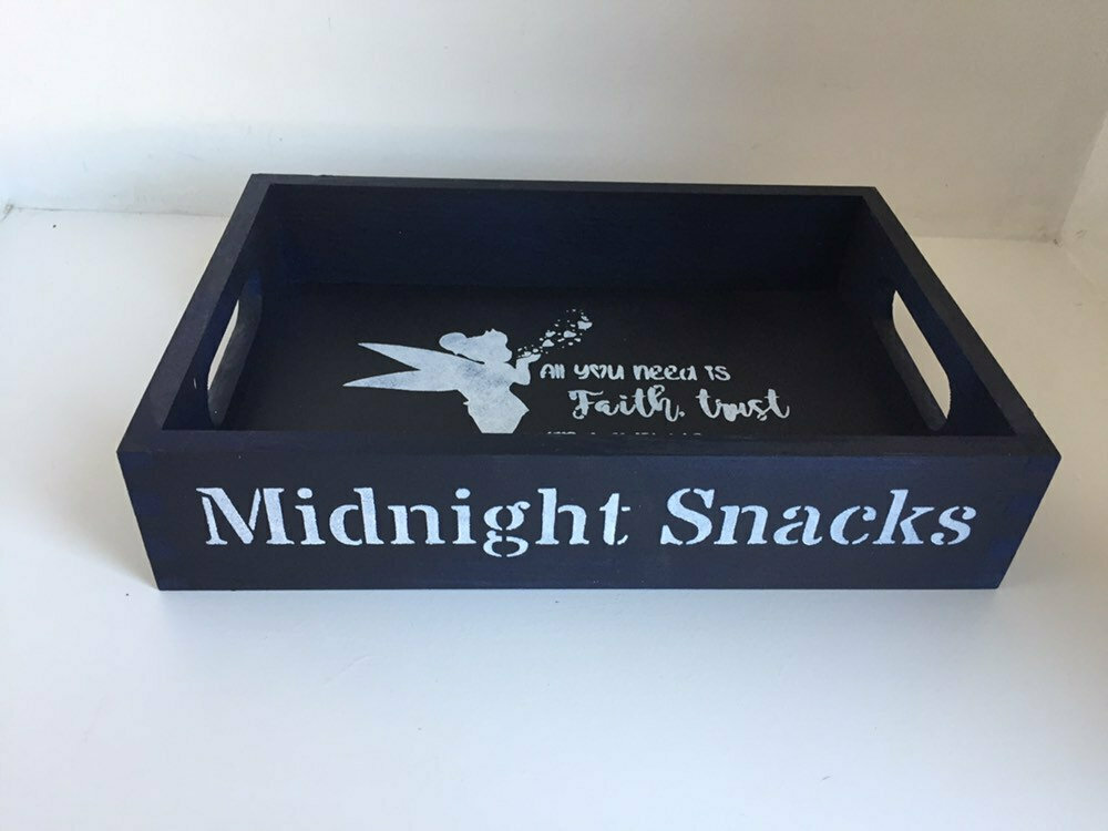 Midnight snacks kids sleepover decorative shabby chic wooden tray  Free UK P&P