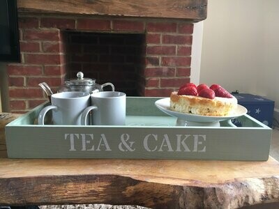 Tea and Cake decorative  shabby chic wooden tray  Free UK P&P