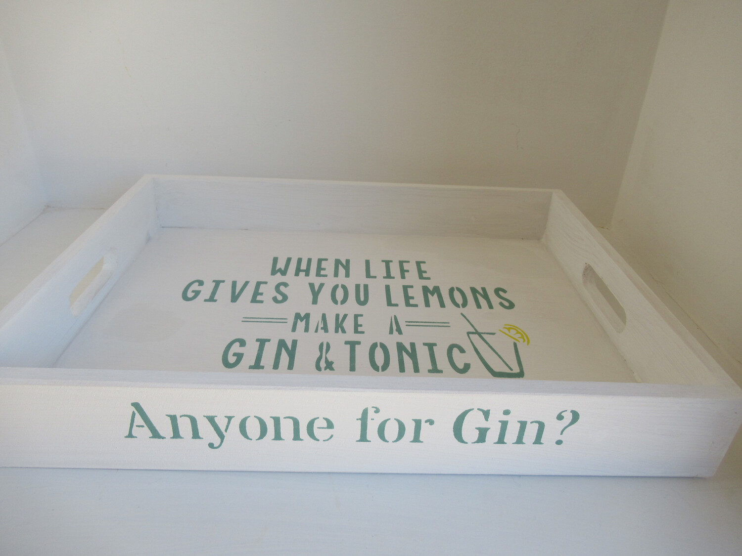 Anyone for Gin? decorative shabby chic wooden tray  Free UK P&P