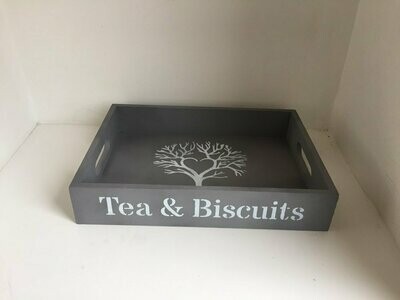 Tea and Biscuits decorative shabby chic wooden drinks tea tray  Free UK P&P