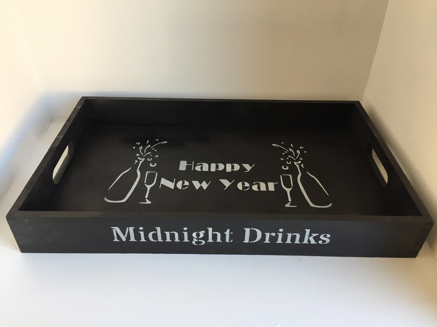 Midnight Drinks New Year Christmas decorative shabby chic wooden drinks tray