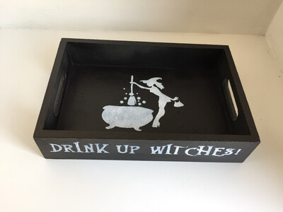 Halloween Drink Up Witches bespoke personalised wooden drinks tray